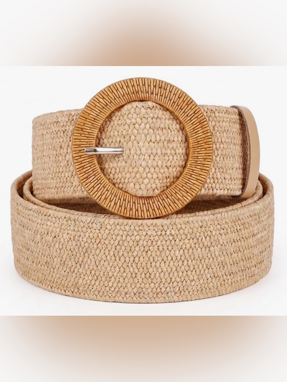 Women’s Woven Straw Stretch Belt Natural Tan Round Buckle Boho Adjustable NWOT